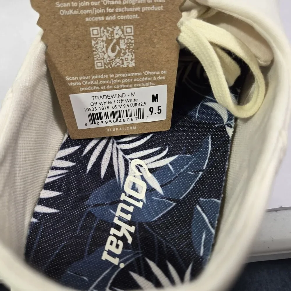 Olukai Tradewind Men's Off White Casual Shoes Lightweight Canvas Shoes Mens 9.5